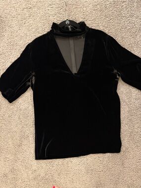 Theory Black Velvet Mock Neck Top with Keyhole